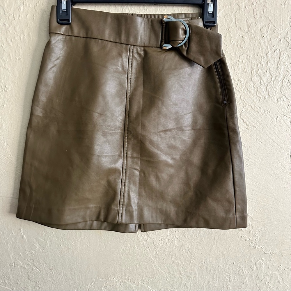 Zara Military Green Faux Leather Mini Skirt